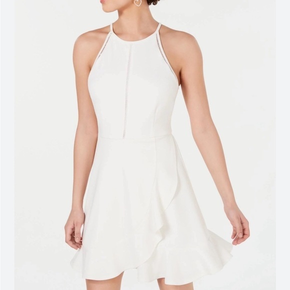 SPEECHLESS Sleeveless Halter Short Cocktail Faux Wrap Dress L - Picture 1 of 4